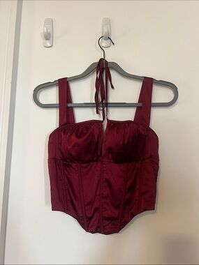 Burgundy Satin Corset Bustier Top
